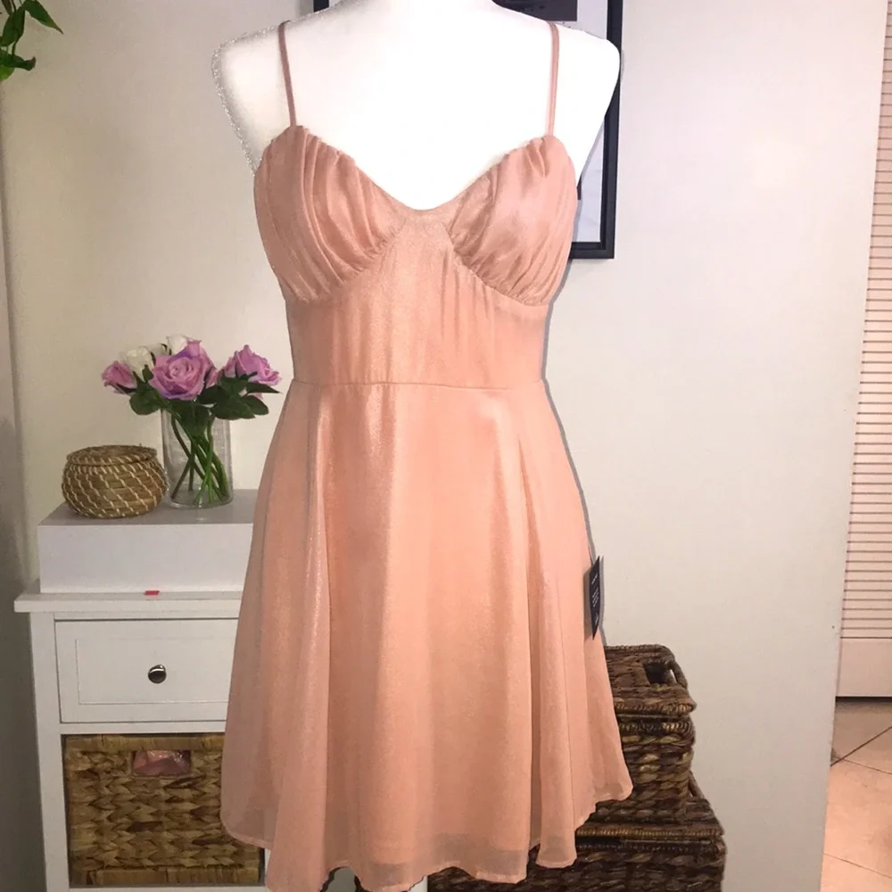 NWT Lulu’s Blush Metallic Bustier Mini Skater Dress / Medium - Picture 6 of 16